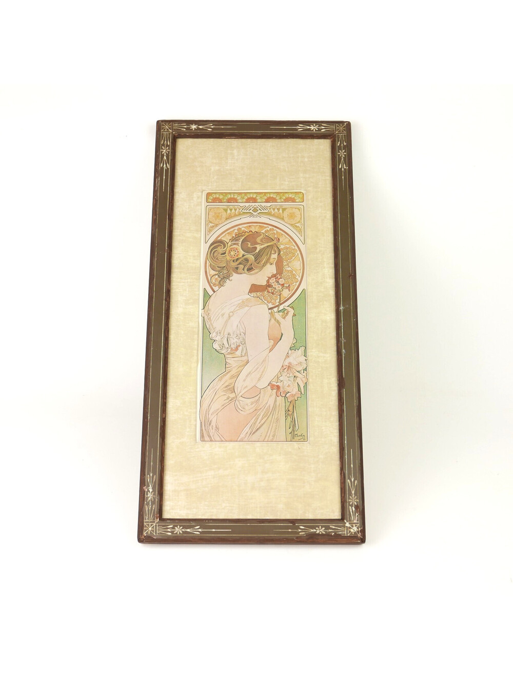 Vintage Alphonse Mucha La Primevere Art Nouveau Print The Primrose Framed 20x9"